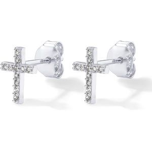 14K White Gold Plated Cross Earrings